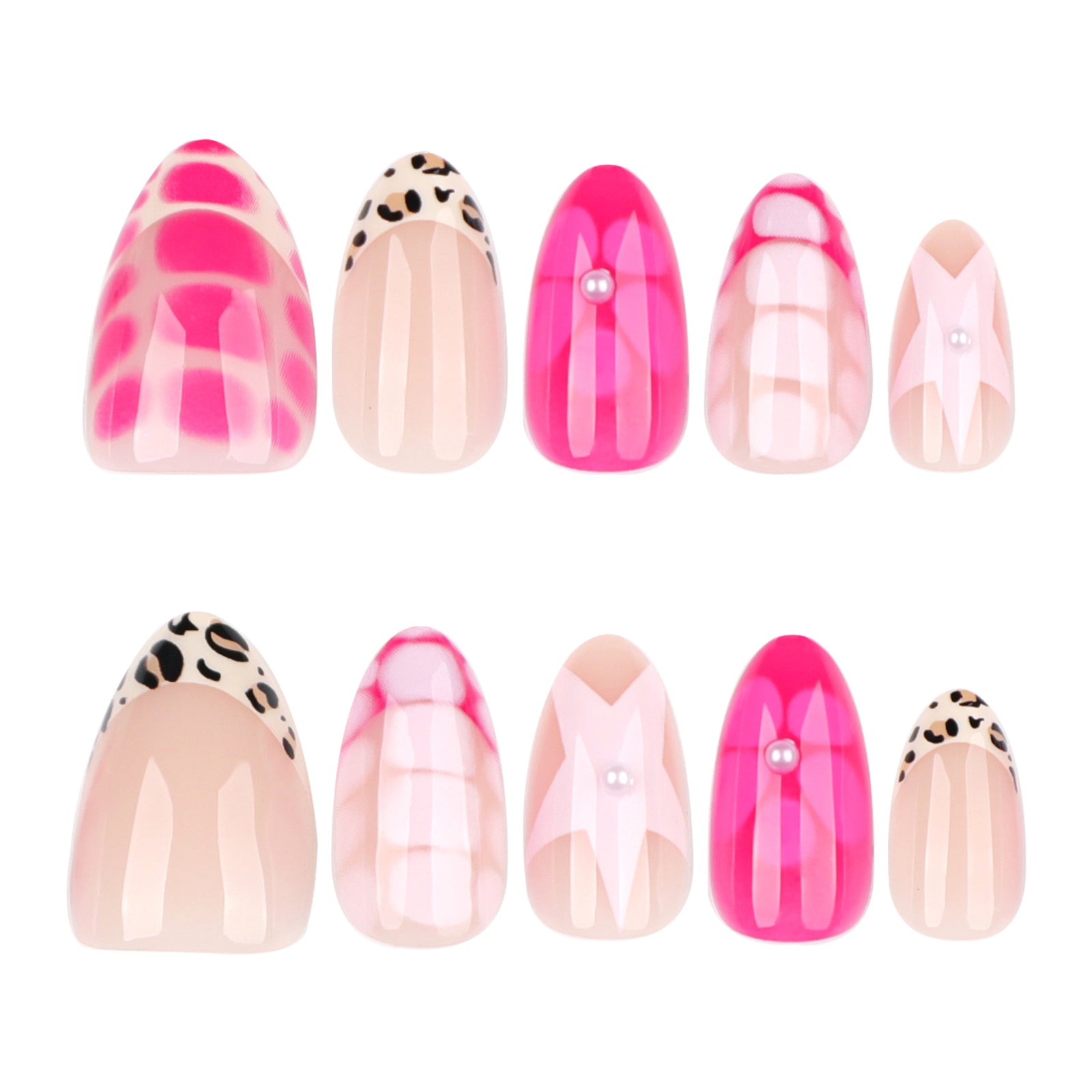 24pcs/Set Hot Pink French Tip Floral Star Press-On Nails
