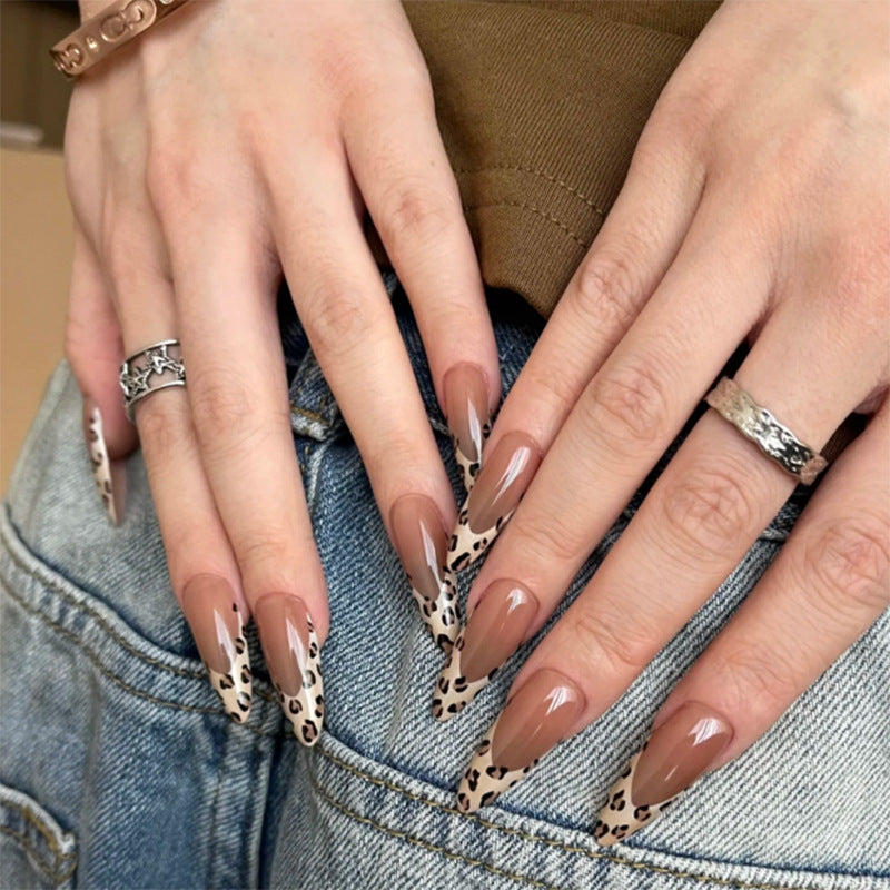 24pcs/Set Leopard Print French Press-On Nails