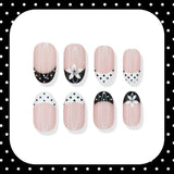 24pcs/Set Black & White Polka Dot French Floral Press On Nails