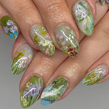 24pcs/Set Emerald Fairy Tale Bloom Press-On Nails