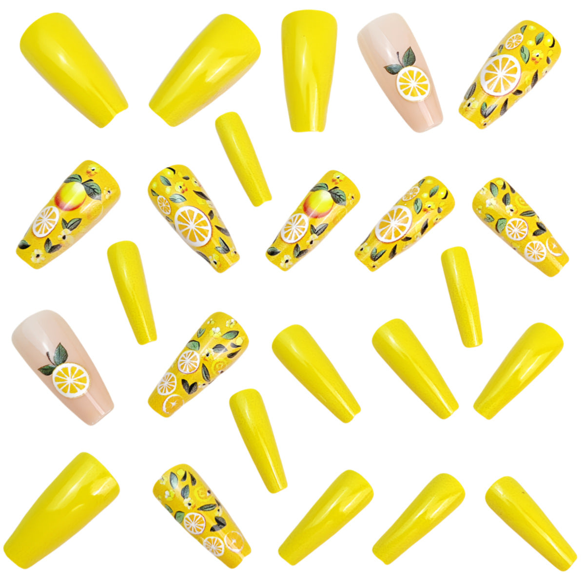24pcs/Set Yellow Lemon Press-On Nails