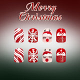 24pcs/Set Sleeping Santa & White Snowflakes Press-On Nails
