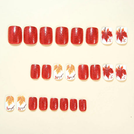 24pcs/Set Autumn Maple Leaves Press On Nails