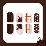 24pcs/Set Leopard Pumpkin Plaid & Polka Dots Press On Nails