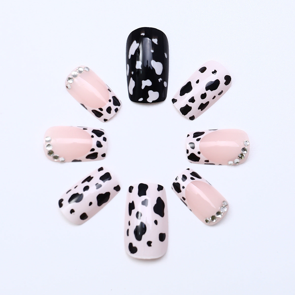 24pcs/Set French Tip Cow Print Press-On Nails