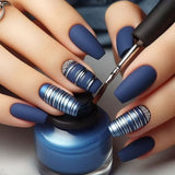 24pcs/Set Matte Blue Plaid Press On Nails