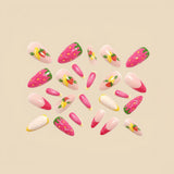 24pcs/Set 3D Strawberry & Lemon French Press-On Nails