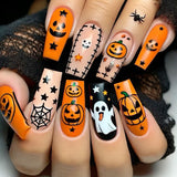 24pcs/Set Pumpkin White Ghost Skull Star Press-On Nails