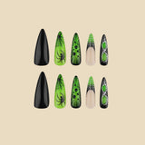 24pcs/Set Black & Neon Green Ombre Spider Web Press On Nails