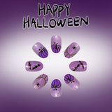 24pcs/Set Purple Pumpkin & Spiderweb French Tips Press-On Nails