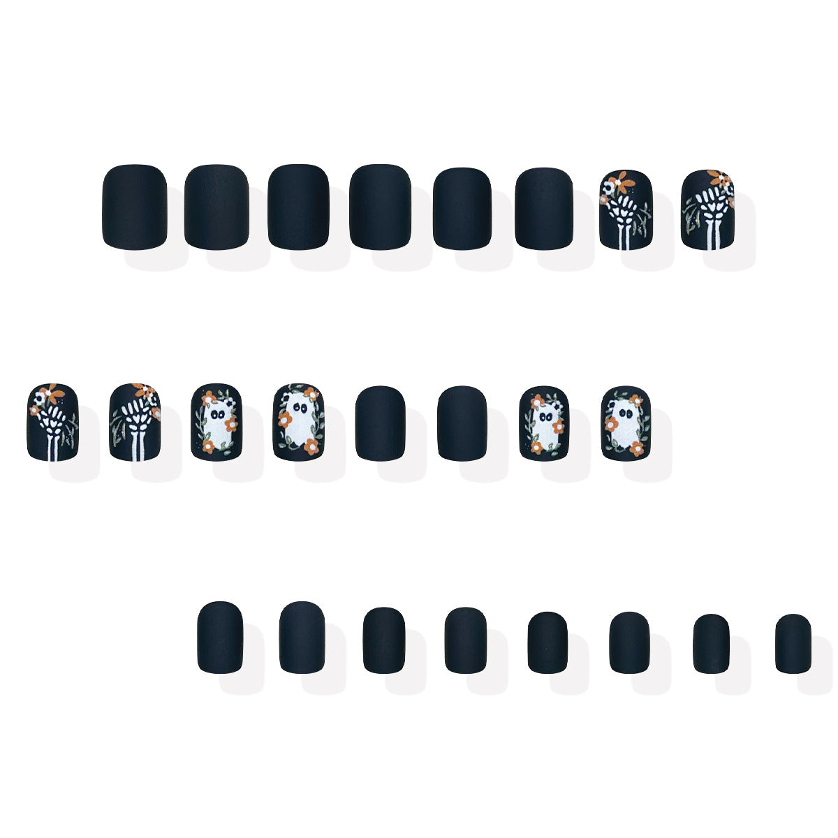 24pcs/Set Matte Ghost, Skull & Floral Press On Nails