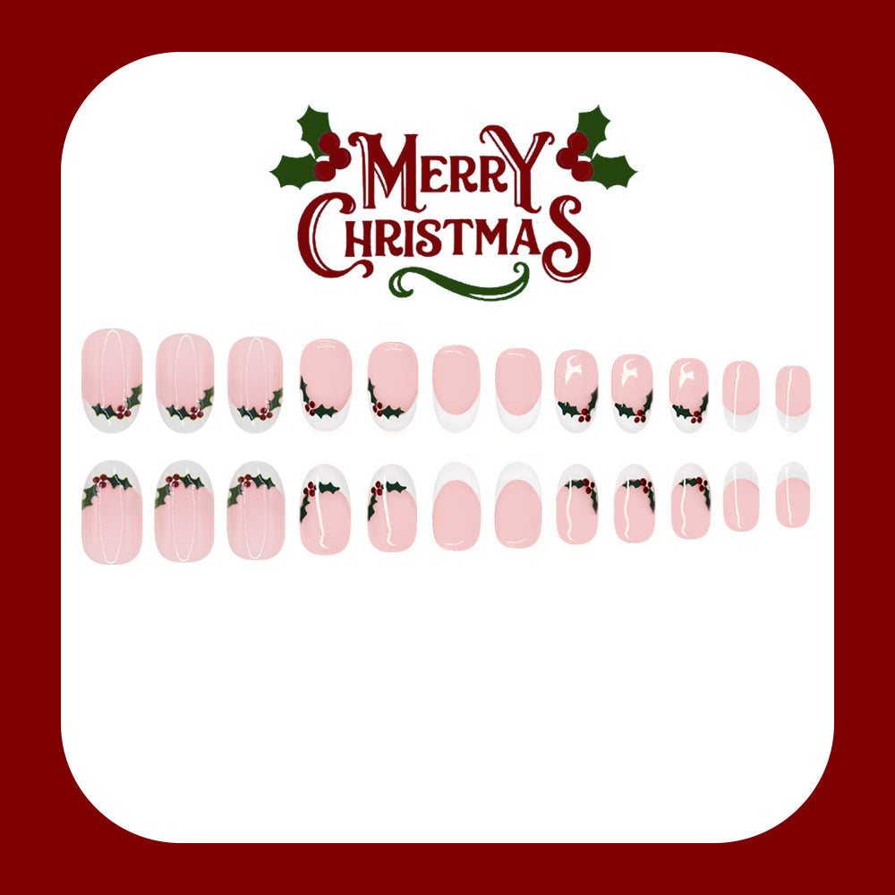 24pcs/Set Minimal White French Holly Berry Press On Nails