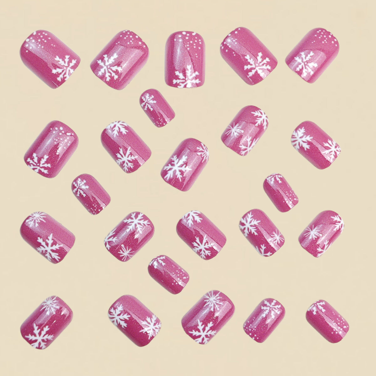 24pcs/Set Pink Snowflakes Press On Nails