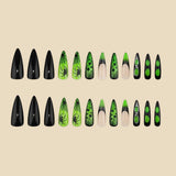 24pcs/Set Black & Neon Green Ombre Spider Web Press On Nails