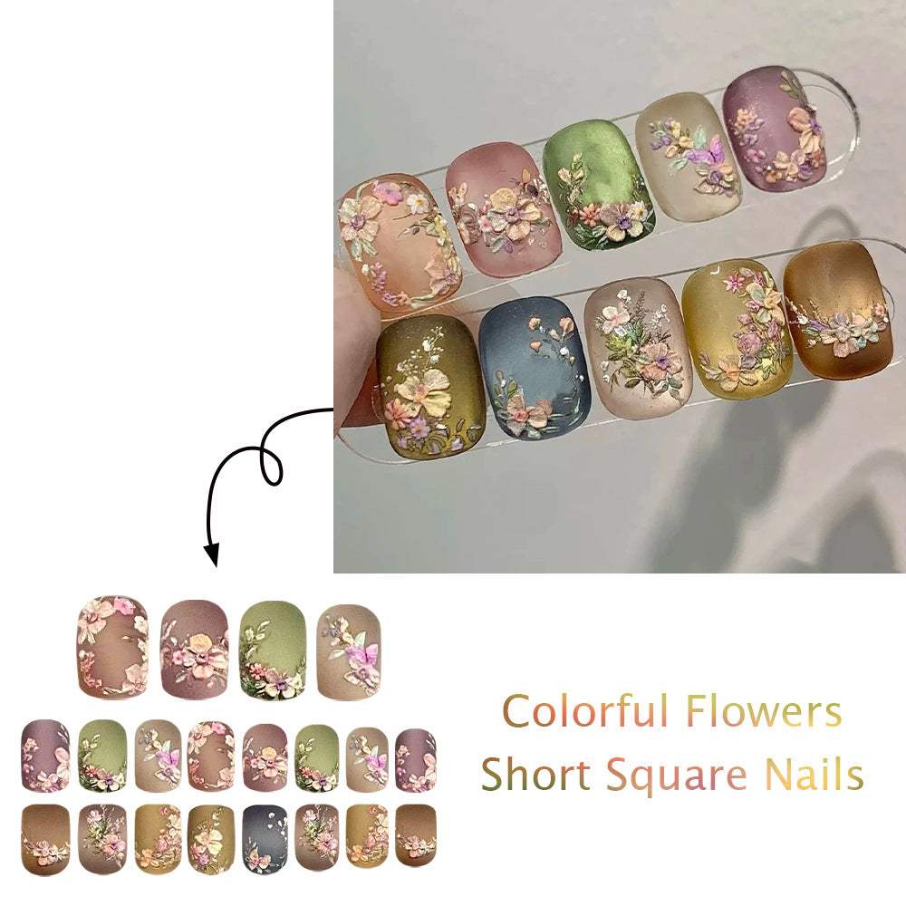 24pcs/Set Colorful Floral Press-On Nails