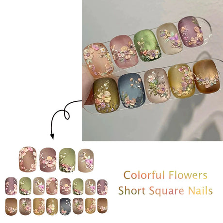24pcs/Set Colorful Floral Press-On Nails