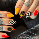 24pcs/Set Checkerboard Flames Press-On Nails