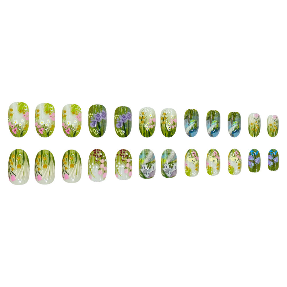 24pcs/Set Emerald Fairy Tale Bloom Press-On Nails