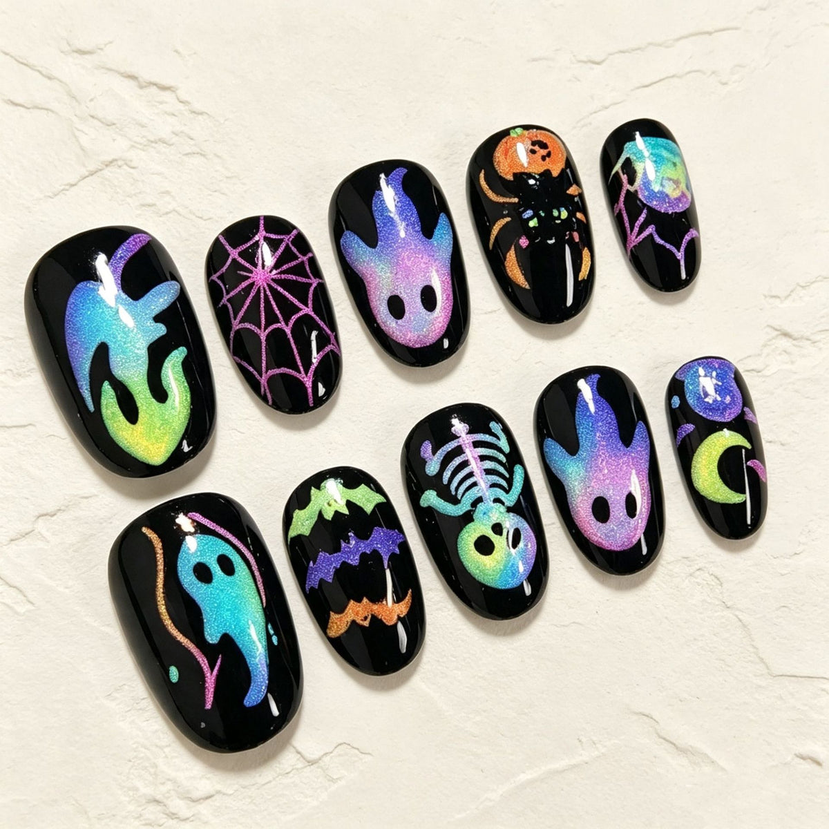 30pcs/Set Ghost Spider Flames & Skulls Press-On Nails