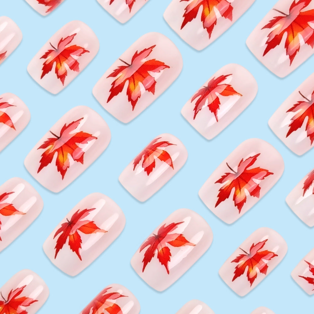 24pcs/Set Gradient Maple Leaves Press-On Nails