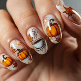 24pcs/Set Maple Leaf Pumpkin Coffee Brown Press On Nails