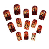 24pcs/Set Red & Orange Gradient Maple Leaves Press On Nails