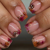 24pcs/Set Maple Leaf, Floral & Mushroom Press On Nails