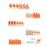 30pcs/Set Gold Foil Pumpkin Press On Nails