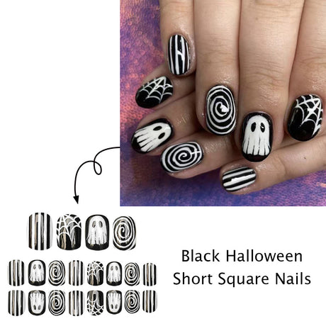 24pcs/Set Black & White Ghost Spider Web Press On Toe Nails