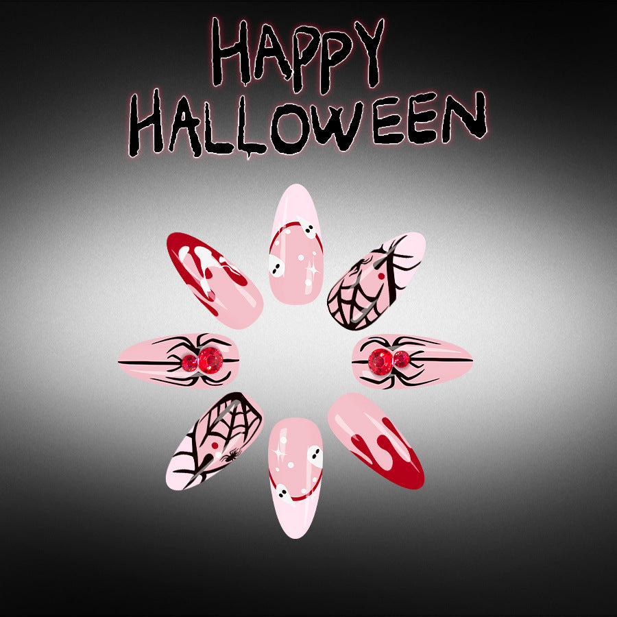 24pcs/Set Pumpkin French Spider with Rhinestone Press-On Nails