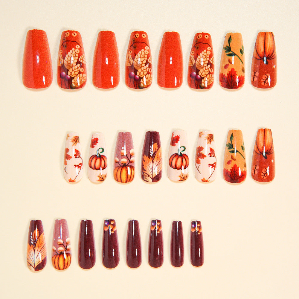 24pcs/Set Maple Leaves & Pumpkins Press-On Nails