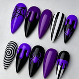 30pcs/Set Black & White Striped Spider Press On Nails