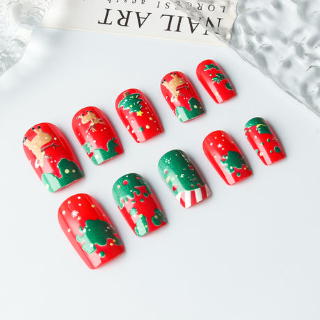 24pcs/Set Reindeer & Christmas Tree Press-On Nails