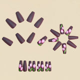 24pcs/Set Matte Brown & Pink Tulips Press On Nails