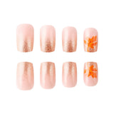 24pcs/Set Gold Glitter Maple Leaves Press-On Nails