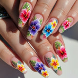 24pcs/Set Hibiscus & Plumeria Floral Press-On Nails
