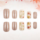24pcs/Set Glitter Maple Leaves Press-On Nails