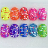 30pcs/Set Colorful Polka Dots with White Lines Press On Nails