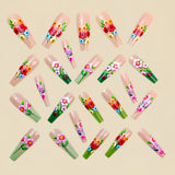24pcs/Set Green Botanical Floral Press-On Nails