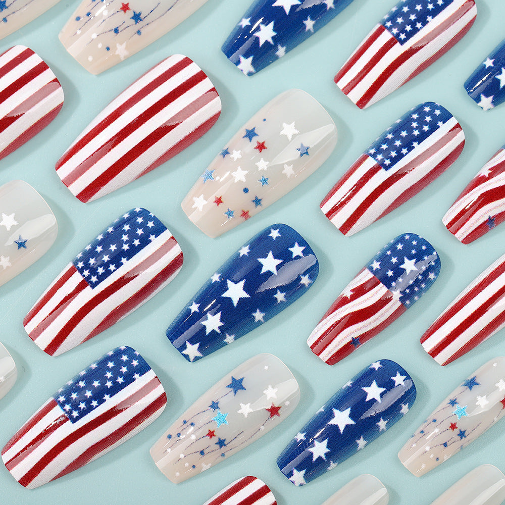 24pcs/Set Flag Stripe Stars Press-On Nails