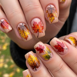 24pcs/Set Maple Leaves Press On Nails