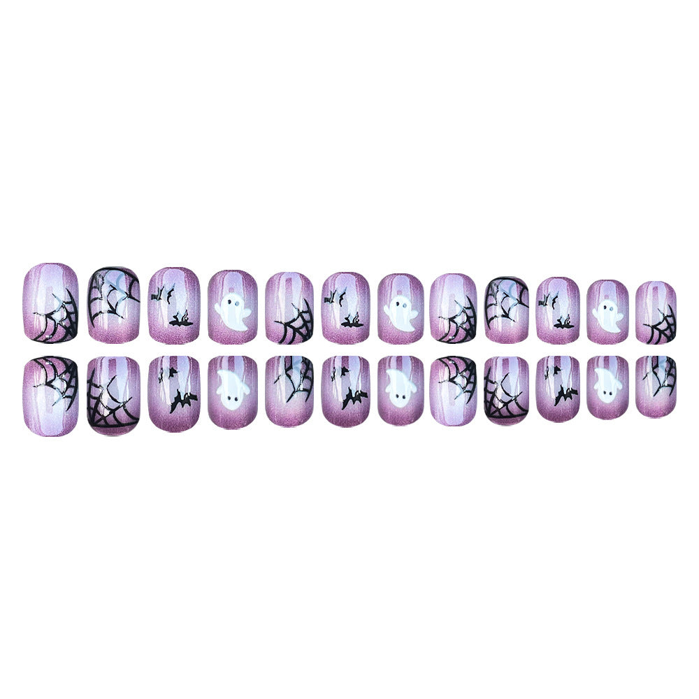 24pcs/Set Cat Eye Purple Spider Web & Bat Press On Toe Nails
