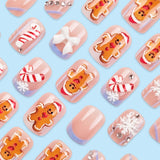 30pcs/Set 3D Gingerbread Man Snowflake Press On Nails