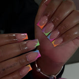24pcs/Set Rainbow Ombre French Tip Press On Nails