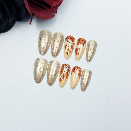 24pcs/Set Glitter Maple Leaf Press-On Nails