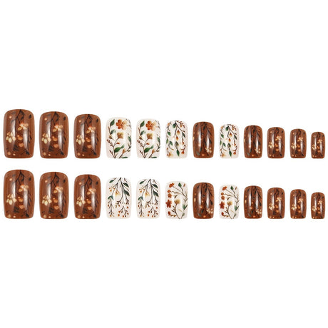 24pcs/Set Mocha Brown Floral Press On Nails
