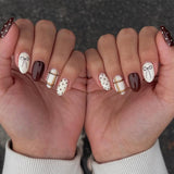 24pcs/Set Brown Bow Polka Dot Striped Press On Nails