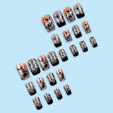 24pcs/Set Silver Glitter Black & Pink Spider Press On Nails