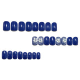 24pcs/Set Deep Blue Floral Press-On Nails