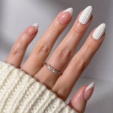 30pcs/Set White 3D Sweater Knit Press-On Nails